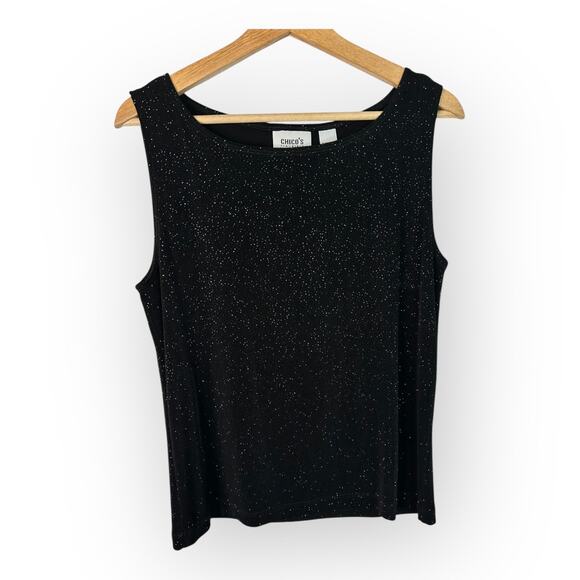 Chico's Tops - Chicos Travelers Womens size 2 US Large 12 Sparkly Slinky Tank Top Black